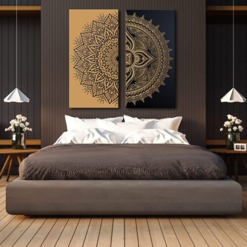 Mandala Motif Dekoratif 2'li Set Kanvas Tablo - VOOV1130