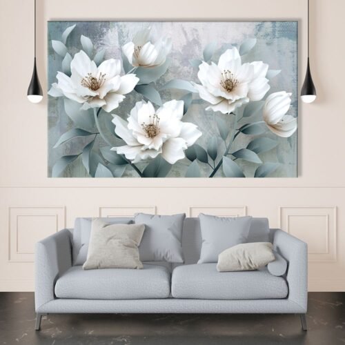 Dekoratif Soft Beyaz Çiçekler Kanvas Tablo - VOOV1214