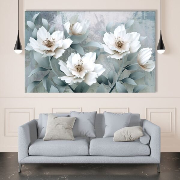 Dekoratif Soft Beyaz Çiçekler Kanvas Tablo - VOOV1214