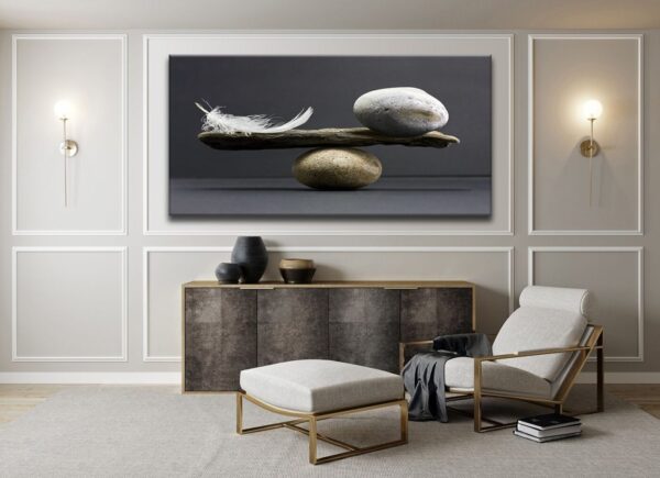 Taş ve Tüy Denge Dekoratif Kanvas Tablo - VOOV1314