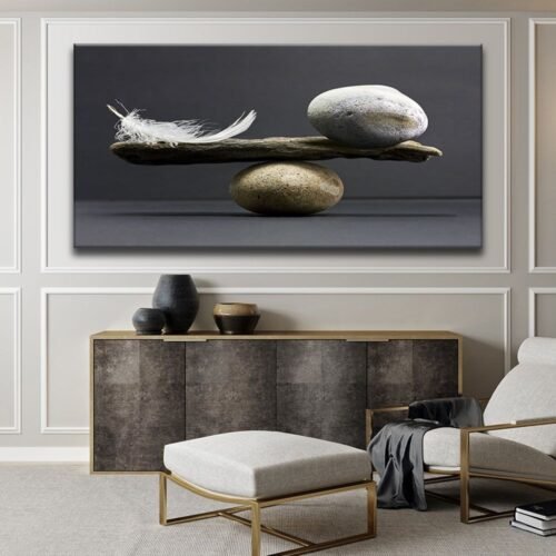 Taş ve Tüy Denge Dekoratif Kanvas Tablo - VOOV1314