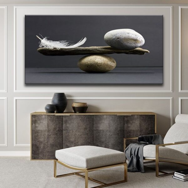 Taş ve Tüy Denge Dekoratif Kanvas Tablo - VOOV1314