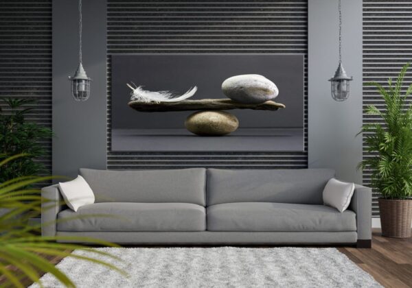 Taş ve Tüy Denge Dekoratif Kanvas Tablo - VOOV1314