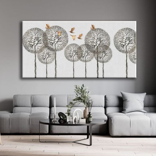 Modern Art Ağaçlar ve Kuşlar Dekoratif Kanvas Tablo - VOOV1724