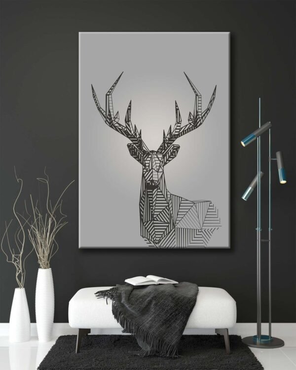 Duman Grisi Zeminde Dekoratif Geyik Kanvas Tablo - VOOV1976