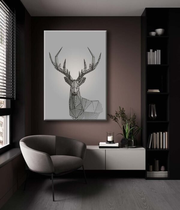 Duman Grisi Zeminde Dekoratif Geyik Kanvas Tablo - VOOV1976