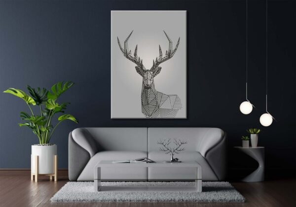 Duman Grisi Zeminde Dekoratif Geyik Kanvas Tablo - VOOV1976