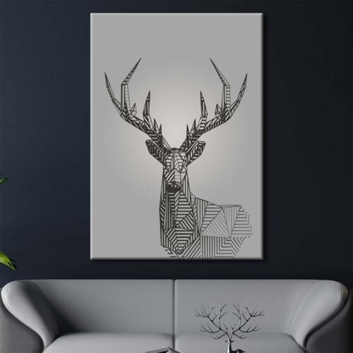 Duman Grisi Zeminde Dekoratif Geyik Kanvas Tablo - VOOV1976