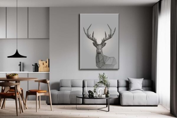 Duman Grisi Zeminde Dekoratif Geyik Kanvas Tablo - VOOV1976