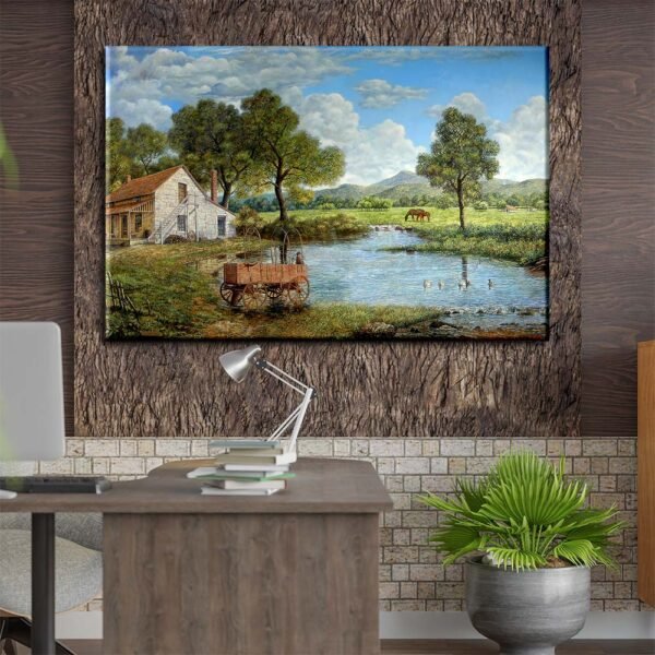 Yağlı Boya Görünümlü Dekoratif Köy Manzara Kanvas Tablo - VOOV2082