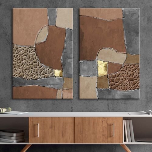 Abstract Art 2'li Set Dekoratif Kanvas Tablo - VOOV2095