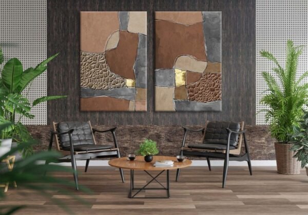 Abstract Art 2'li Set Dekoratif Kanvas Tablo - VOOV2095