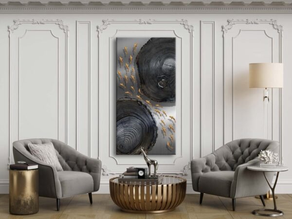 Dekoratif Kütükler ve Altın Balıklar Kanvas Tablo - VOOV2139