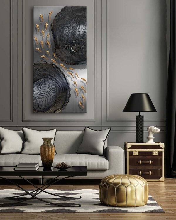 Dekoratif Kütükler ve Altın Balıklar Kanvas Tablo - VOOV2139