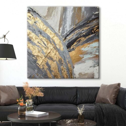 Dekoratif Gold Abstract Kanvas Tablo - VOOV2200