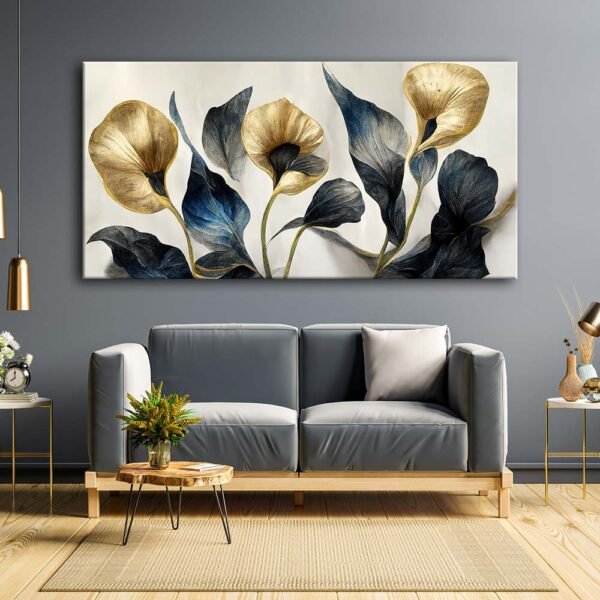 Dekoratif Altın Orkide Çiçekler Kanvas Tablo - VOOV2362