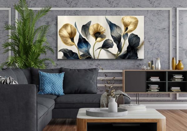 Dekoratif Altın Orkide Çiçekler Kanvas Tablo - VOOV2362