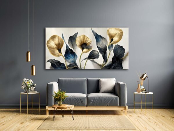 Dekoratif Altın Orkide Çiçekler Kanvas Tablo - VOOV2362