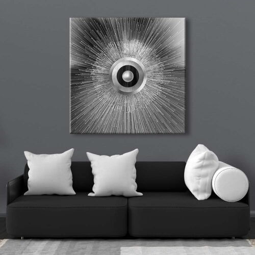 Modern Lüks Gümüş Geometrik Soyut Dekoratif Kanvas Tablo - VOOV2371