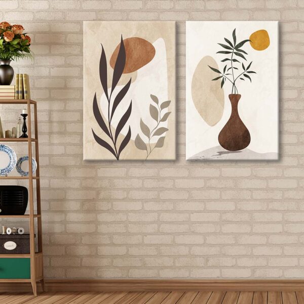 Boho Saksıda Tropik Çiçekler 2'li Set Kanvas Tablo - VOOV4002