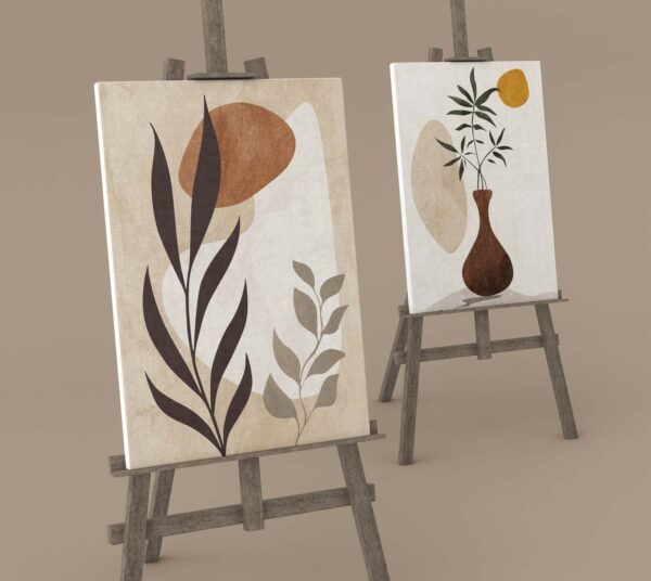 Boho Saksıda Tropik Çiçekler 2'li Set Kanvas Tablo - VOOV4002