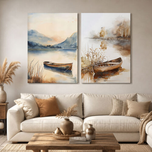 Huzur Kıyısı Kanvas Duvar Tablosu - 2’li Canvas Tablo Seti - VOOV2095