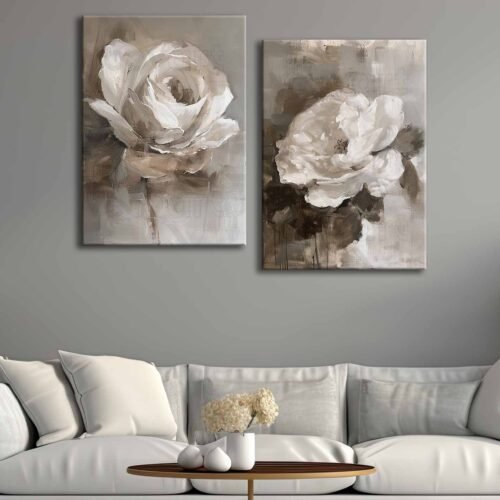Dekoratif Çiçekler 2'li Set Kanvas Tablo - VOOV4294