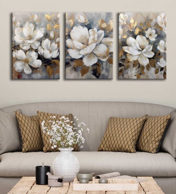 Kanvas Soyut Çiçekler Tablo 3'lü Canvas Tablo Seti - VOOV4307