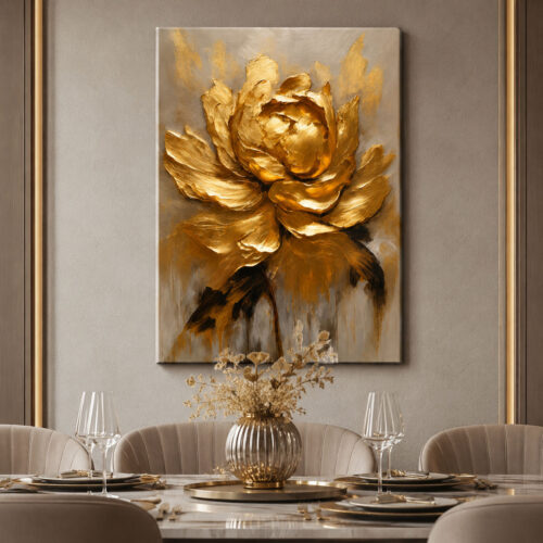 Golden Flower Dekoratif Kanvas Tablo - VOOV2745