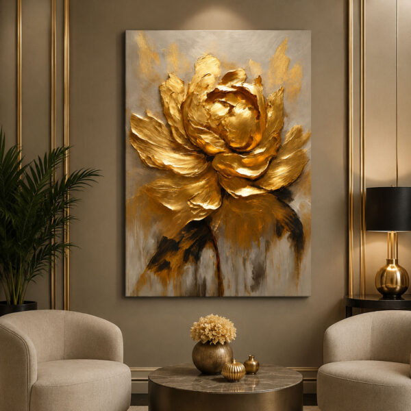 Golden Flower Dekoratif Kanvas Tablo - VOOV2745