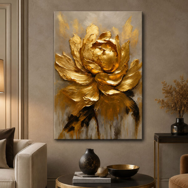 Golden Flower Dekoratif Kanvas Tablo - VOOV2745