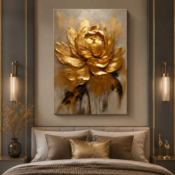 Golden Flower Dekoratif Kanvas Tablo - VOOV2745