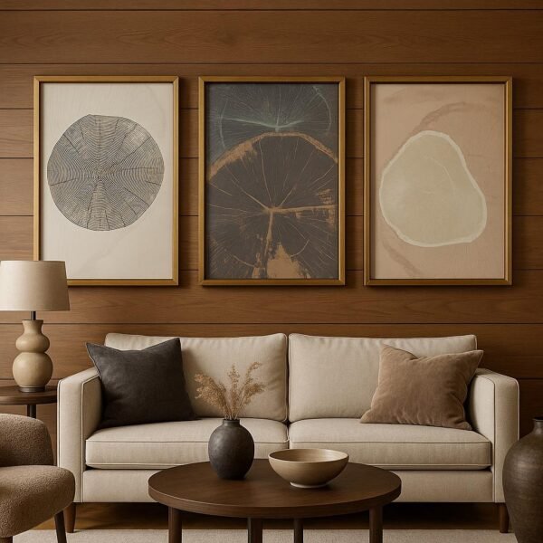 46x72cm 3'lü Eskitme Gold Çerçeveli Dekoratif Kanvas Tablo - ART1129