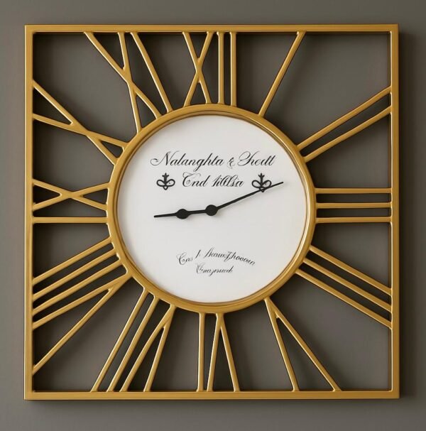 50x50cm METAL KARE ESKİTME GOLD DEKORATİF DUVAR SAATİ - ART1139