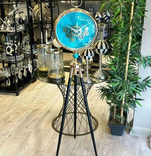 155cm AYAKLI GOLD ÇERÇEVELİ YEŞİL ZEMİNLİ DEKORATİF SAAT - ART11456