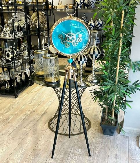 155cm AYAKLI GOLD ÇERÇEVELİ YEŞİL ZEMİNLİ DEKORATİF SAAT - ART11456