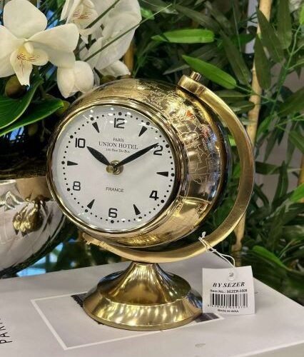 27cm GOLD DÜNYA DEKORATİF MASA SAATİ - ART11453