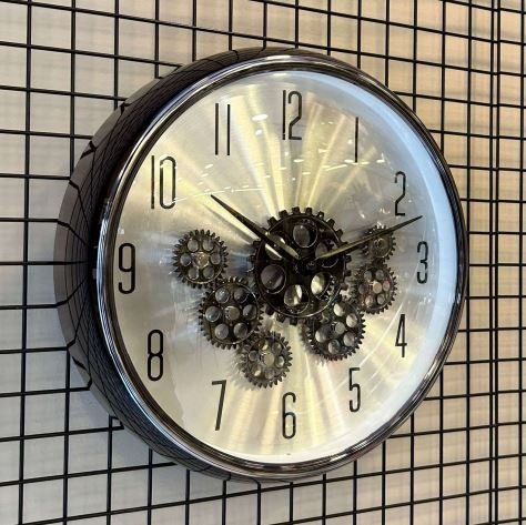 35x35cm GÜMÜŞ ÇARKLI DEKORATİF DUVAR SAATİ - ART11341