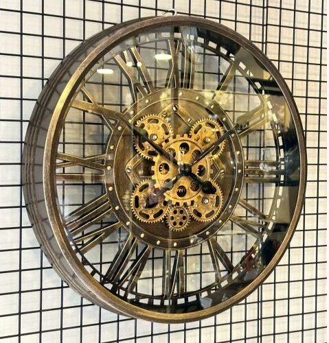 50x50cm ESKİTME GOLD SERT PLASTİK ÇARKLI DEKORATİF DUVAR SAATİ - ART1138