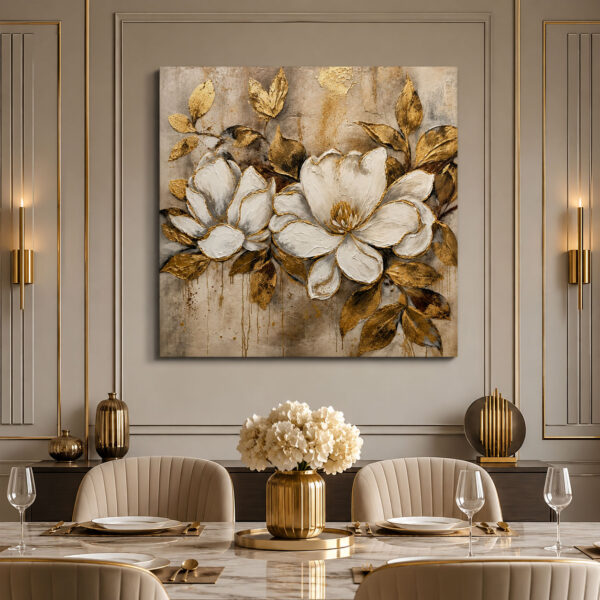 Golden Magnolia Dekoratif Kanvas Tablo - VOOV2751
