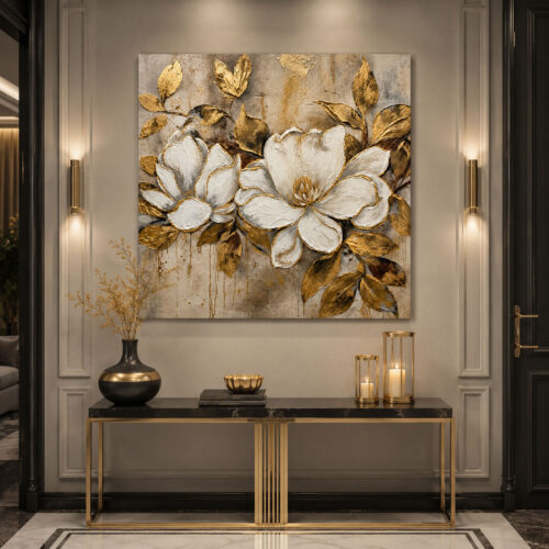 Golden Magnolia Dekoratif Kanvas Tablo - VOOV2751