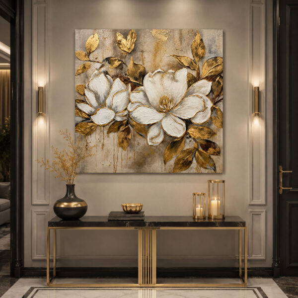 Golden Magnolia Dekoratif Kanvas Tablo - VOOV2751