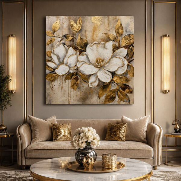 Golden Magnolia Dekoratif Kanvas Tablo - VOOV2751