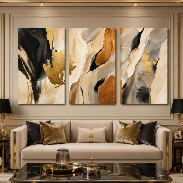 Prestige Abstract Kanvas Duvar Tablosu - 3'lü Canvas Tablo Seti - VOOV4312