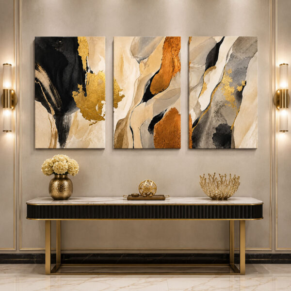 Prestige Abstract Kanvas Duvar Tablosu - 3'lü Canvas Tablo Seti - VOOV4312