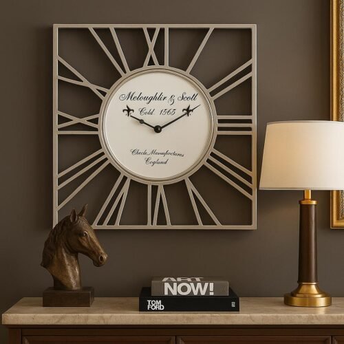 50x50cm METAL KARE PARLAK GÜMÜŞ DEKORATİF DUVAR SAATİ - ART1140