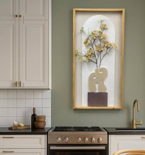 40x80cm 3D Bej Çiçekli Dekoratif Tablo - ART1124