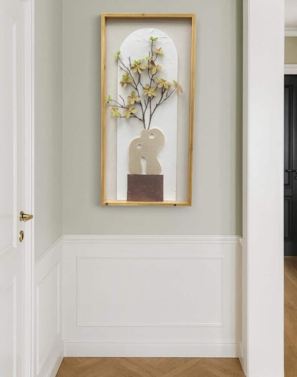 40x80cm 3D Bej Çiçekli Dekoratif Tablo - ART1124