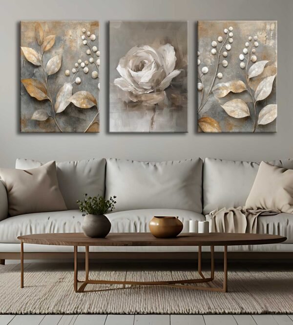 Kanvas Çiçekler 3'lü Canvas Tablo Seti - VOOV4312