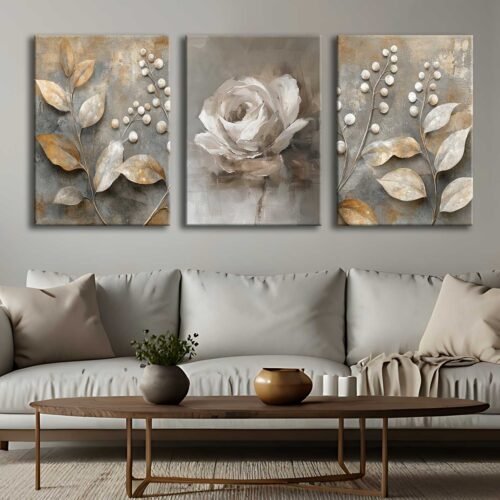 Kanvas Çiçekler 3'lü Canvas Tablo Seti - VOOV4312